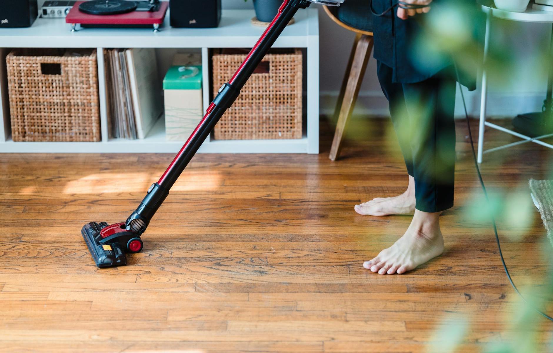 a person cleaning the floor