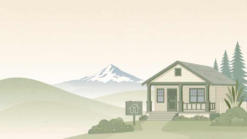 Portland home for sale illustration — Mount Hood and bungalow